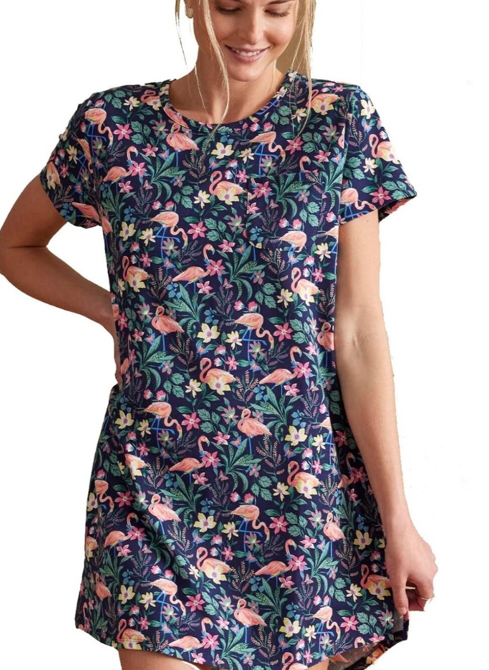 Vera Bradley Navy Blue Flamingo Floral Nightshirt Size Small